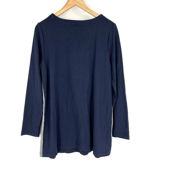 J Jill Wearever Tunic Top Size Medium Navy Sweatshirt Gray Side Stripe Pullover - Picture 5 of 8